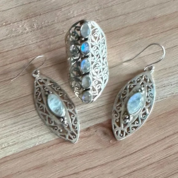 Moonstone Sterling Earrings and Ring Set - Picture 10 of 10